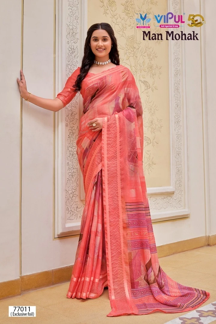 Vipul Man Mohak Chiffon Wholesale Fancy Sarees Catalog — Wholesale Sarees, MPA wholesale from Surat — view 6